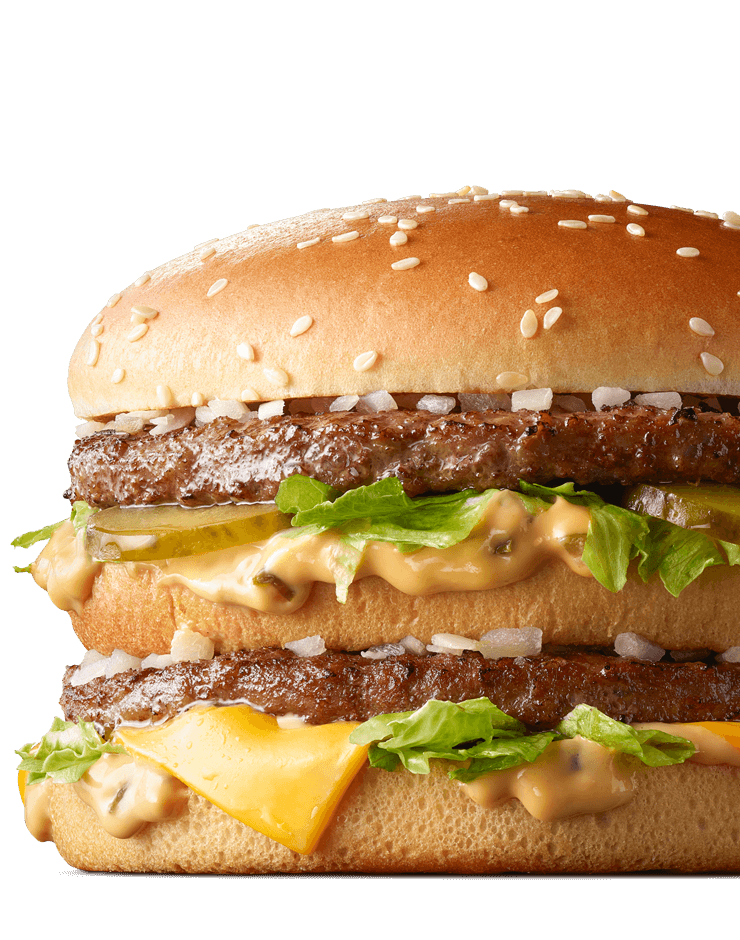 two all-beef patties, special sauce, lettuce, cheese, pickles, onions on a sesame seed bun.