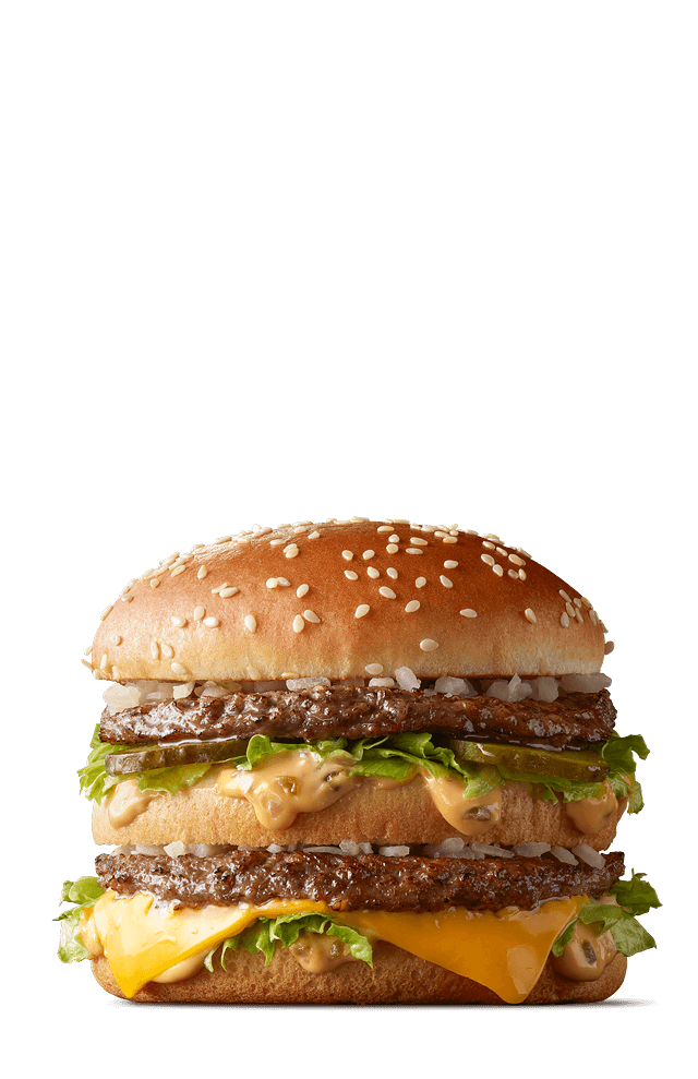 two all-beef patties, special sauce, lettuce, cheese, pickles, onions on a sesame seed bun.